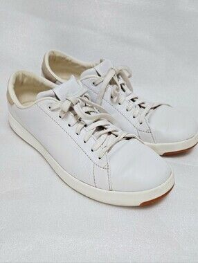 Cole Haan GrandPrø Leather Sneakers Ivory White Lace Up Shoes Women's 8.5